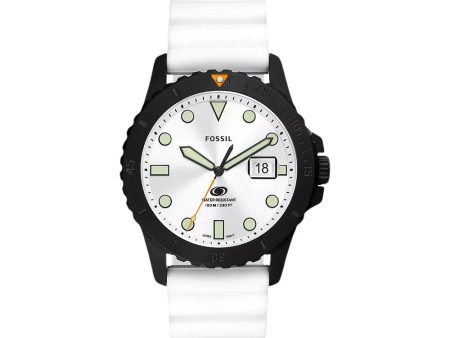 Fossil Blue Dive Three-Hand Date White Silicone Watch For Sale