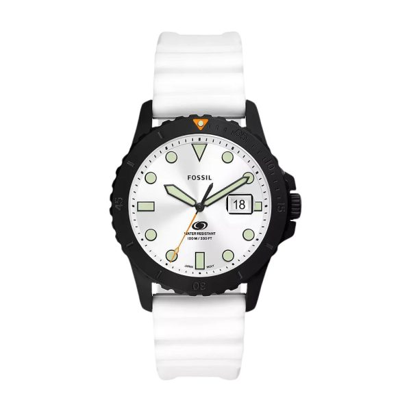 Fossil Blue Dive Three-Hand Date White Silicone Watch For Sale