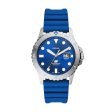 Fossil Blue Dive Three-Hand Date Blue Silicone Watch on Sale