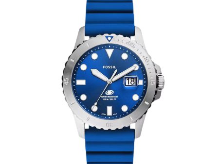 Fossil Blue Dive Three-Hand Date Blue Silicone Watch on Sale