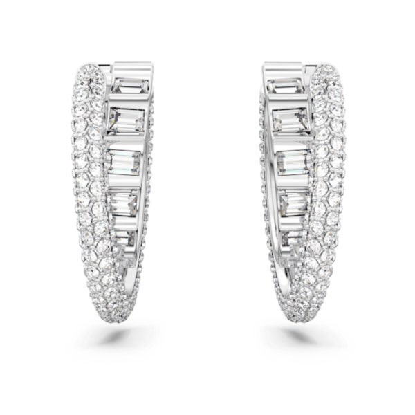 Swarovski Rota Hoop Earrings Mixed cuts, White, Rhodium plated Online now