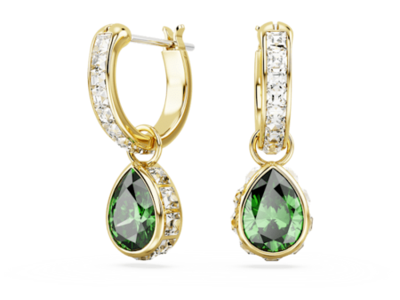 Swarovski Stilla Drop Earrings Pear cut, Green, Gold-tone plated Online now