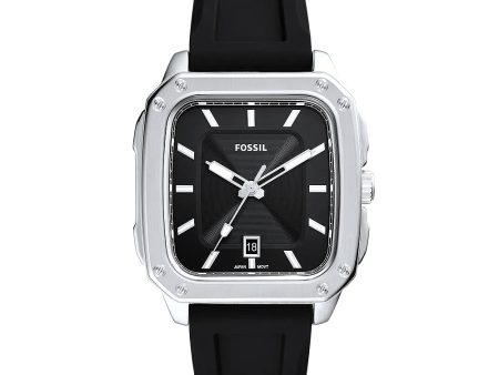 Fossil Inscription Three-Hand Date Black Silicone Watch For Sale