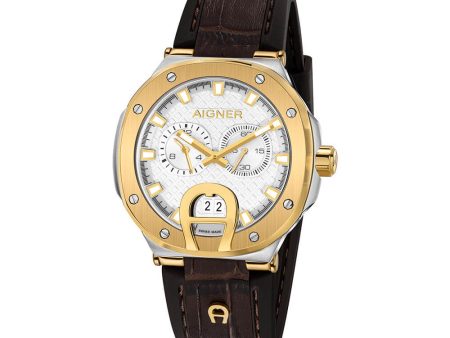 Aigner Taviano Men s Silver Dial Stainless Steel Gold Plated Case With Brown Leather Strap WAtch For Discount