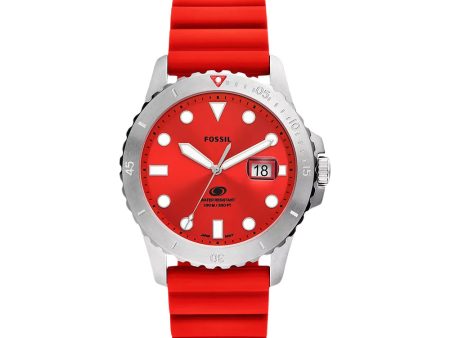 Fossil Blue Dive Three-Hand Date Red Silicone Watch Online now