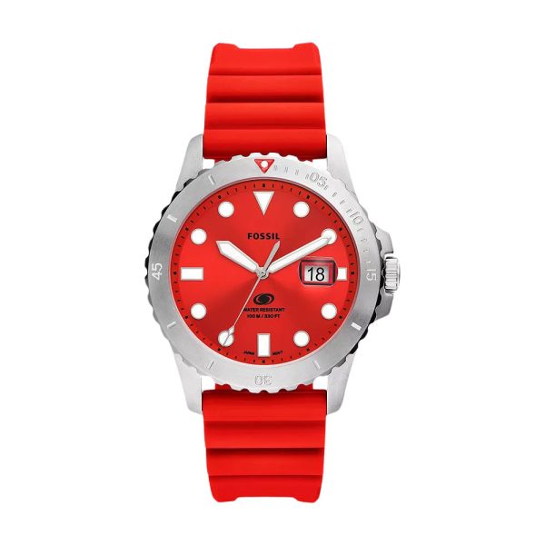 Fossil Blue Dive Three-Hand Date Red Silicone Watch Online now