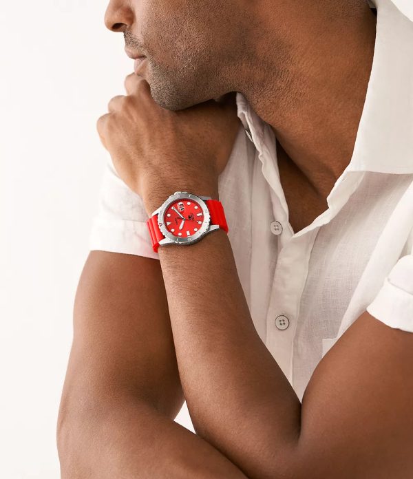 Fossil Blue Dive Three-Hand Date Red Silicone Watch Online now