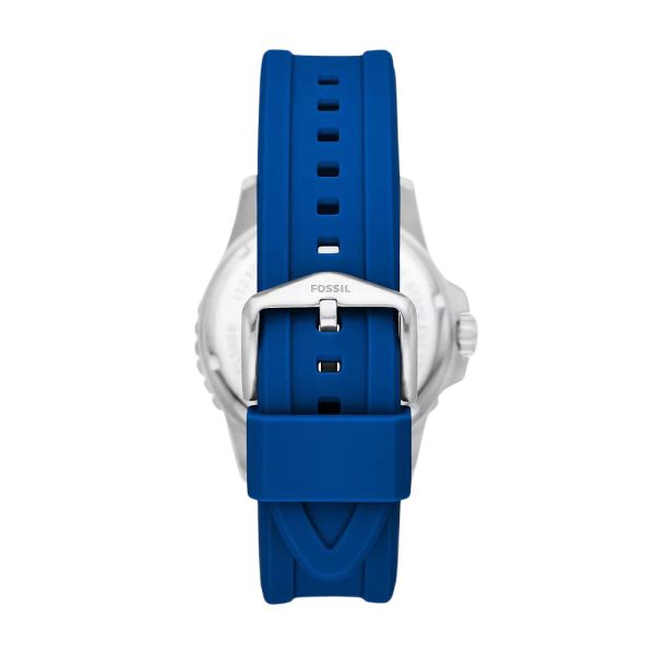 Fossil Blue Dive Three-Hand Date Blue Silicone Watch on Sale