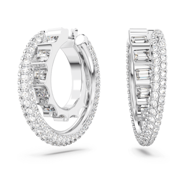 Swarovski Rota Hoop Earrings Mixed cuts, White, Rhodium plated Online now