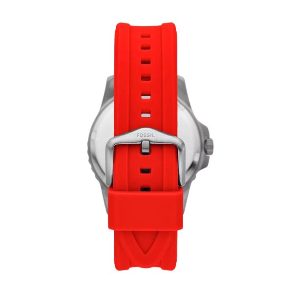 Fossil Blue Dive Three-Hand Date Red Silicone Watch Online now