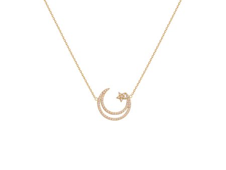 Michella 18K Gold Moon And Star Necklace With Diamonds Online now