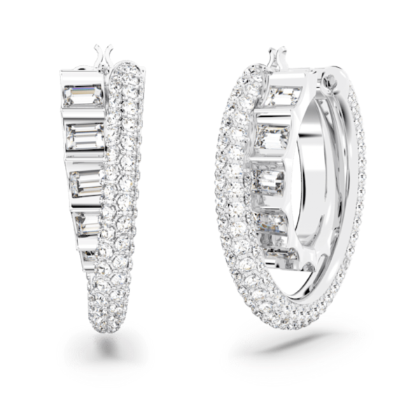 Swarovski Rota Hoop Earrings Mixed cuts, White, Rhodium plated Online now