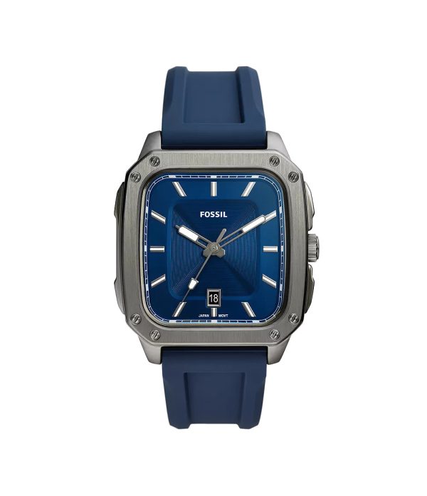 Fossil Inscription Three-Hand Date Navy Silicone Watch Fashion