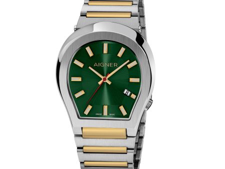 Aigner Milano Men s Green Dial  Silver & Gold Bracelet Watch Fashion