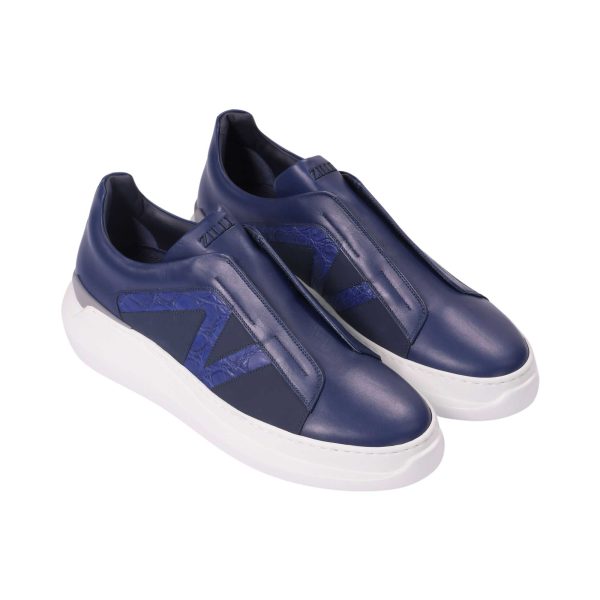 Zilli Men s Blue Sneakers in Calfskin Online