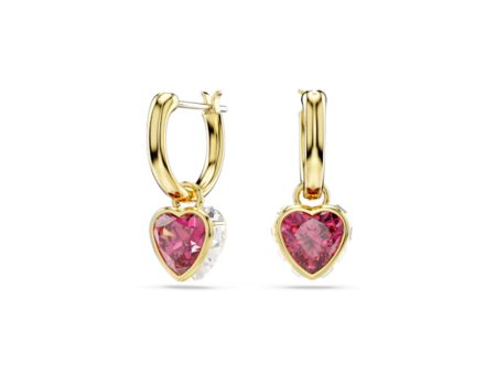 Swarovski Chroma Drop Earrings Heart, Red, Gold-tone plated Online Sale