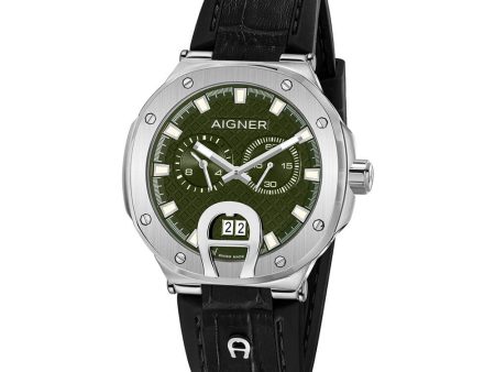 Aigner Taviano Men s Green Dial Black Leather Strap Watch Fashion